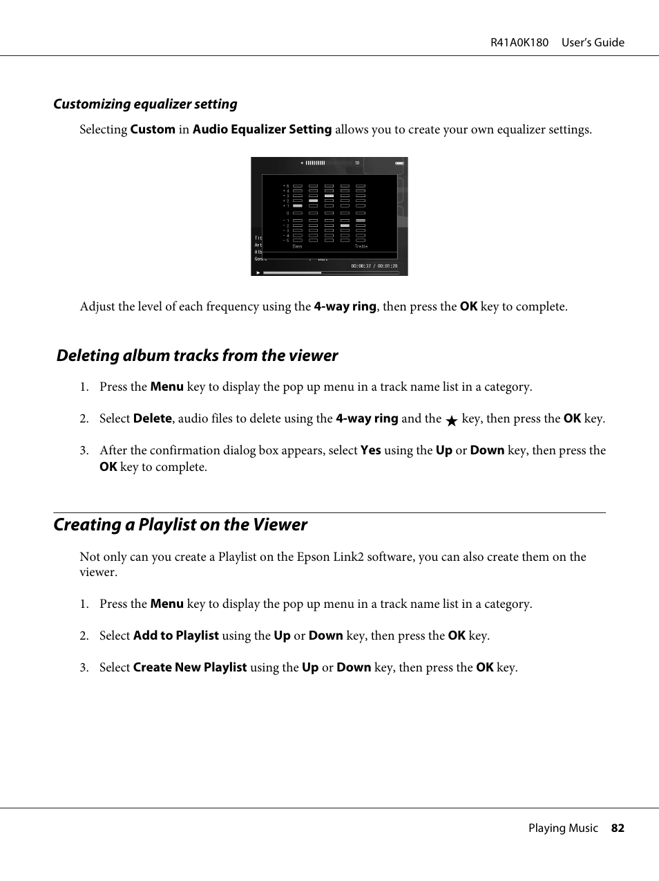 Deleting album tracks from the viewer, Creating a playlist on the viewer | Epson P-7000 User Manual | Page 82 / 116