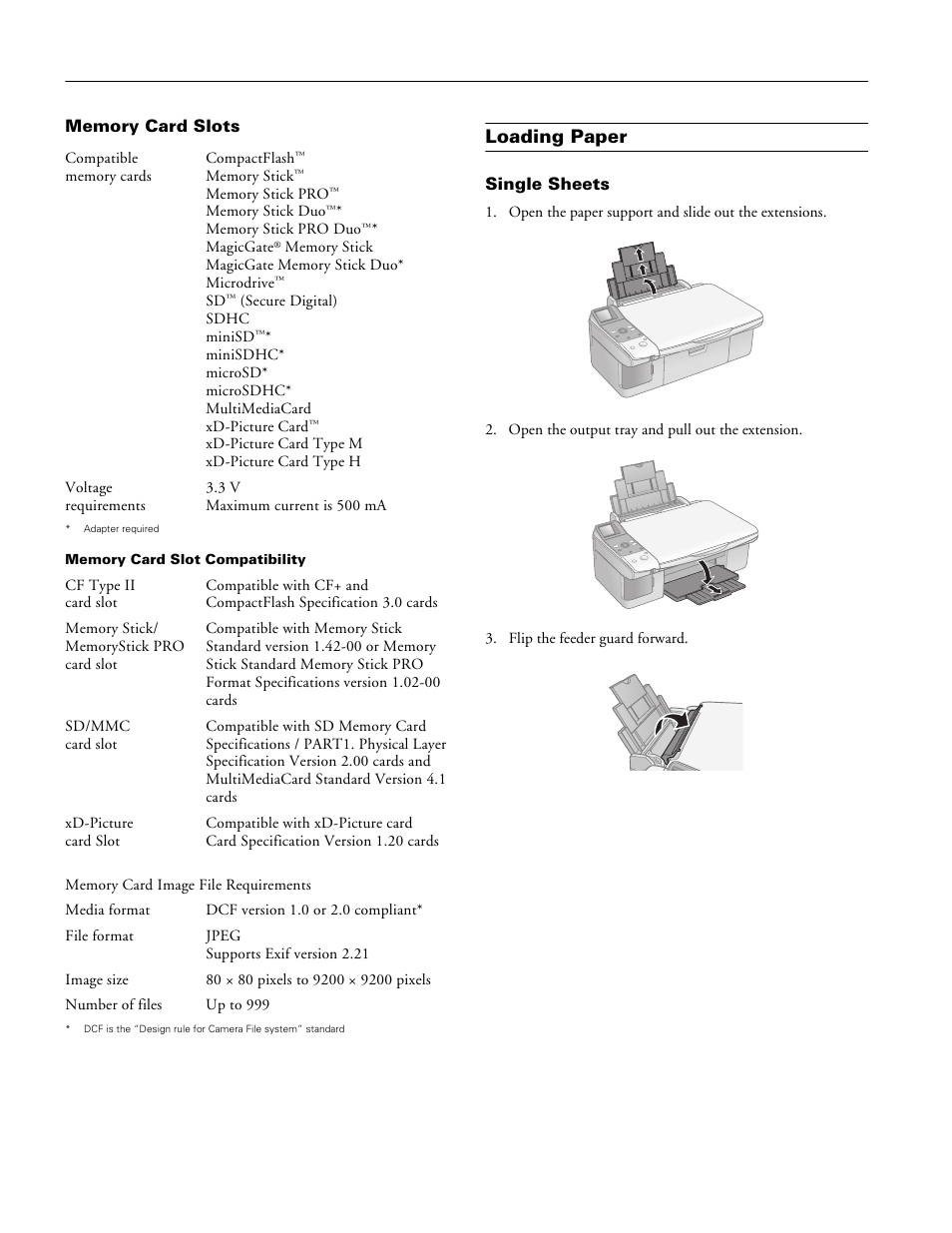 Memory card slots, Loading paper, Single sheets | Epson stylus cx6000 series | Epson Stylus CX6000 User Manual | Page 4 / 18