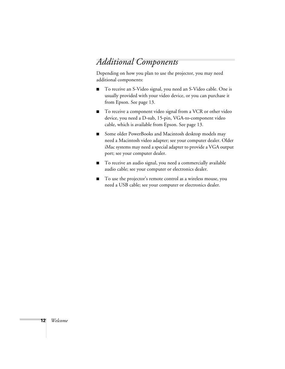 Additional components | Epson 76C User Manual | Page 12 / 111