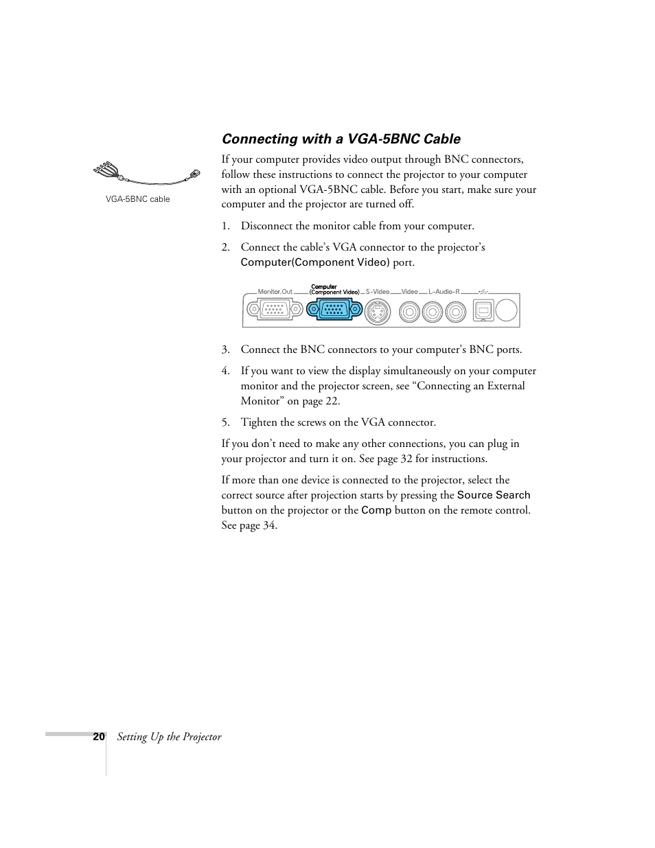 Connecting with a vga-5bnc cable | Epson 76C User Manual | Page 20 / 111