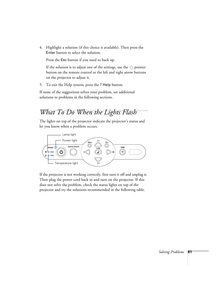 What to do when the lights flash | Epson 76C User Manual | Page 81 / 111