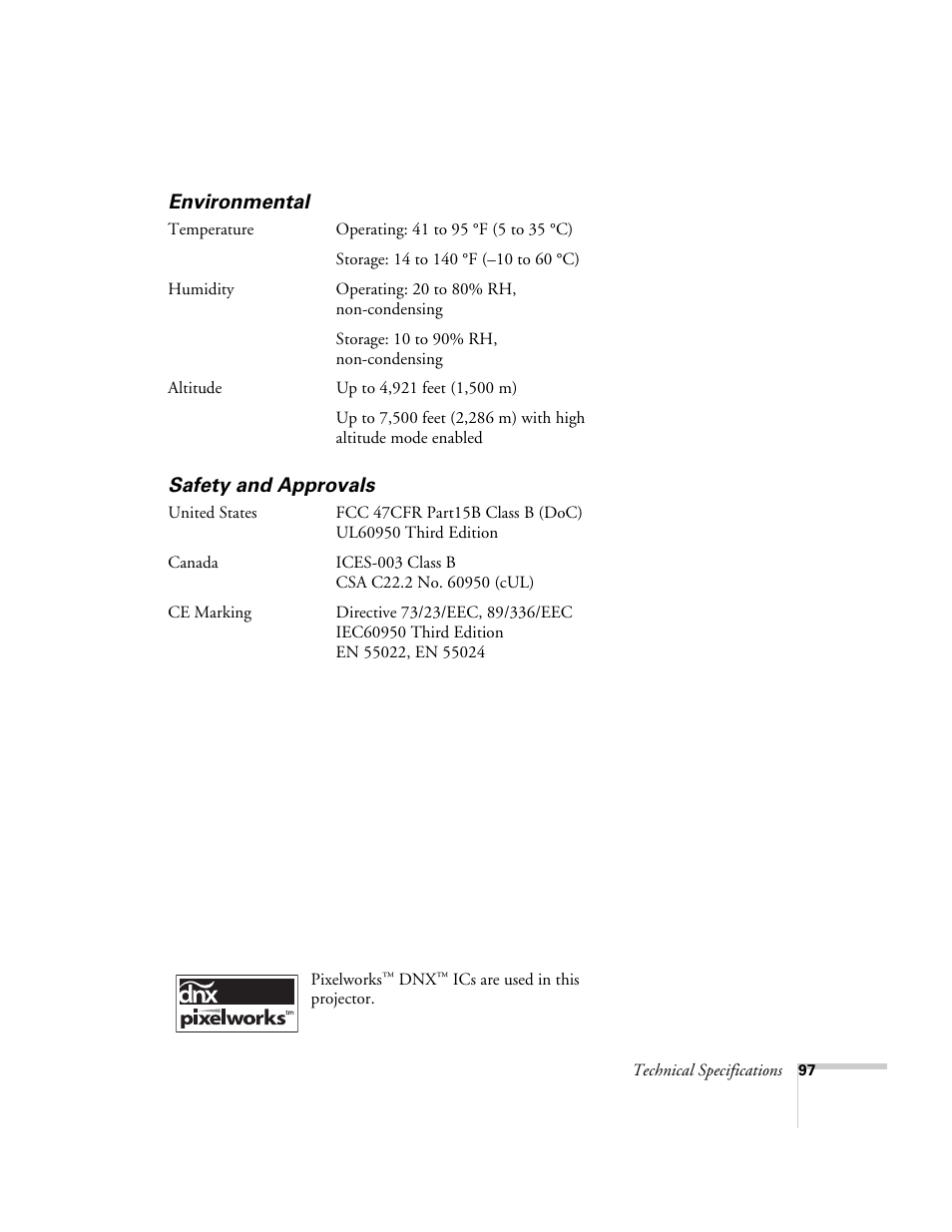 Environmental, Safety and approvals, Environmental safety and approvals | Epson 76C User Manual | Page 97 / 111