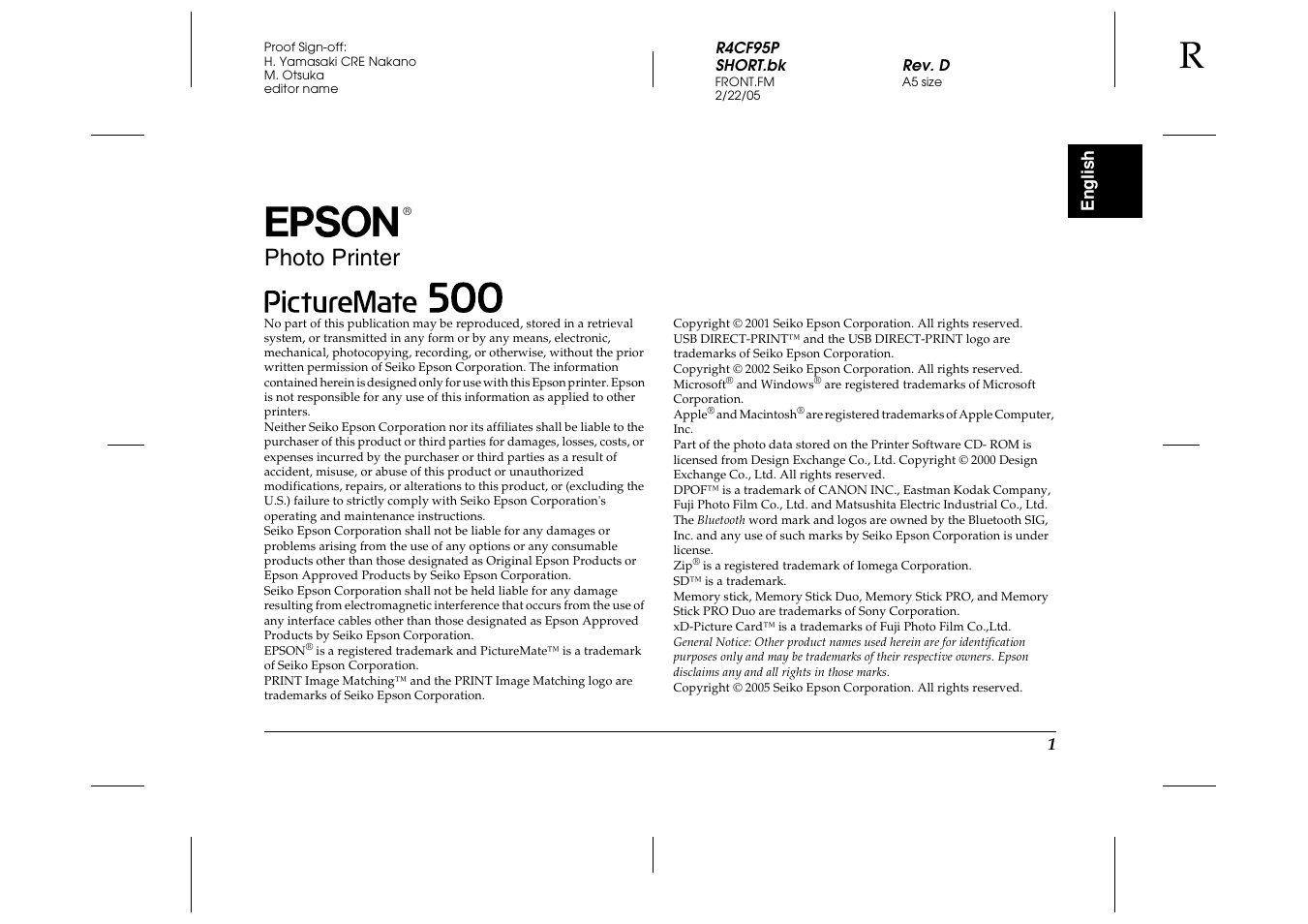 Epson PictureMate 500 User Manual | 90 pages