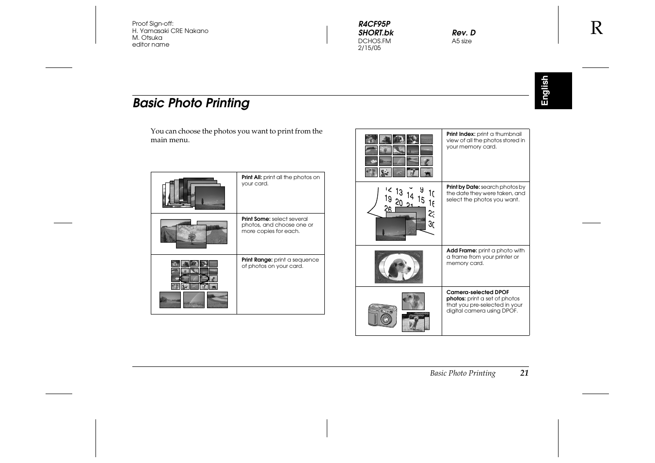 Basic photo printing | Epson PictureMate 500 User Manual | Page 21 / 90