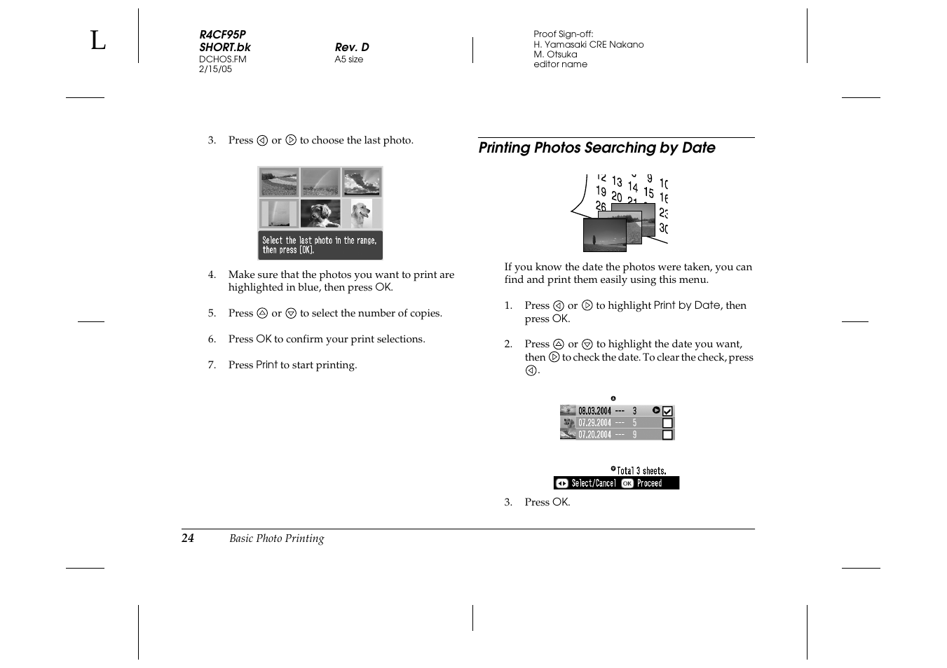 Printing photos searching by date | Epson PictureMate 500 User Manual | Page 24 / 90