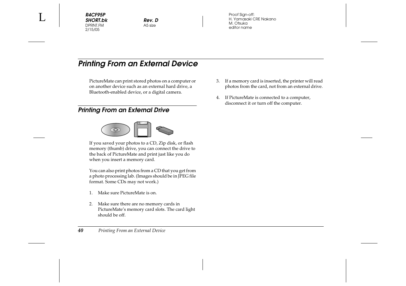 Printing from an external device | Epson PictureMate 500 User Manual | Page 40 / 90