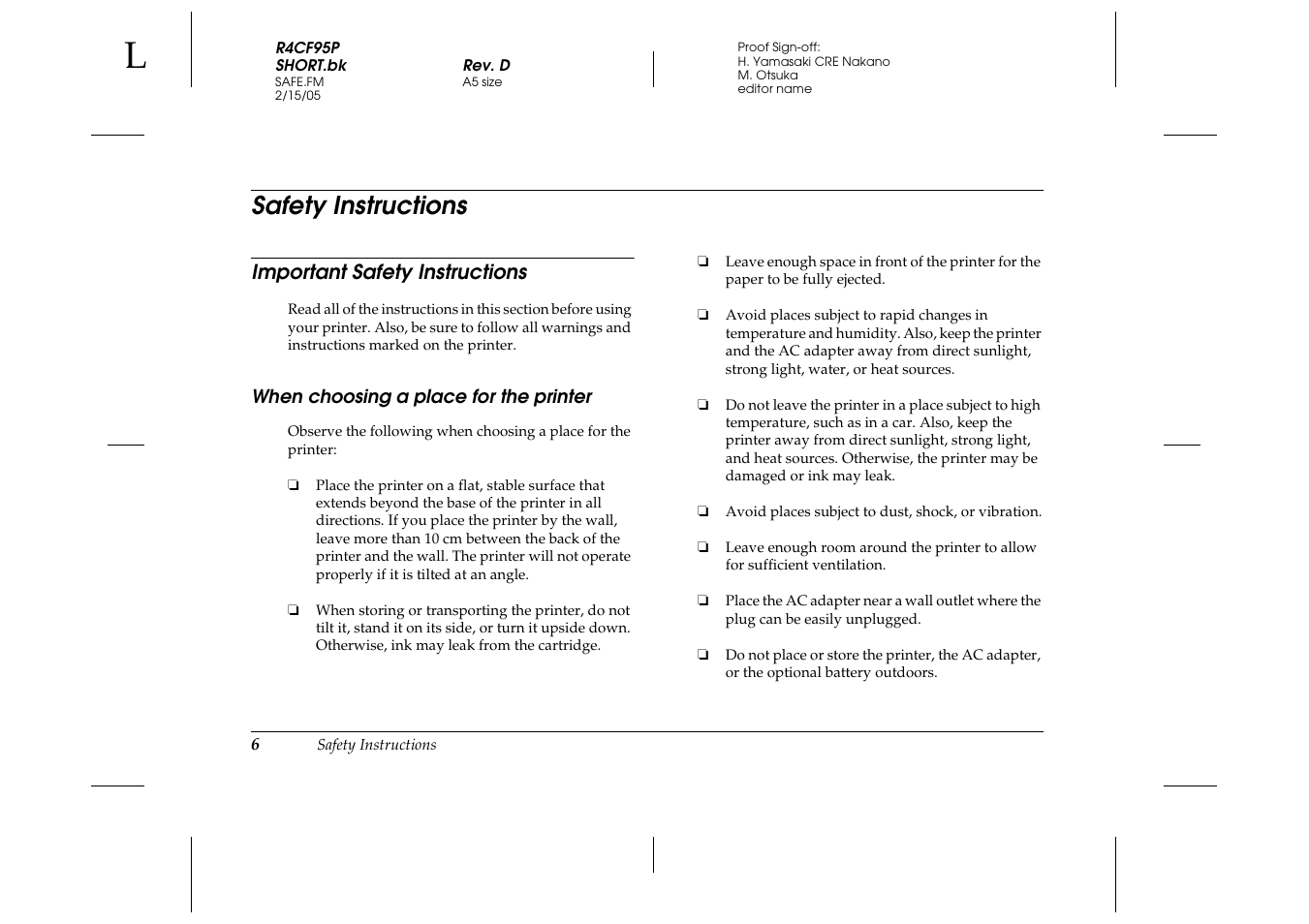 Safety instructions | Epson PictureMate 500 User Manual | Page 6 / 90