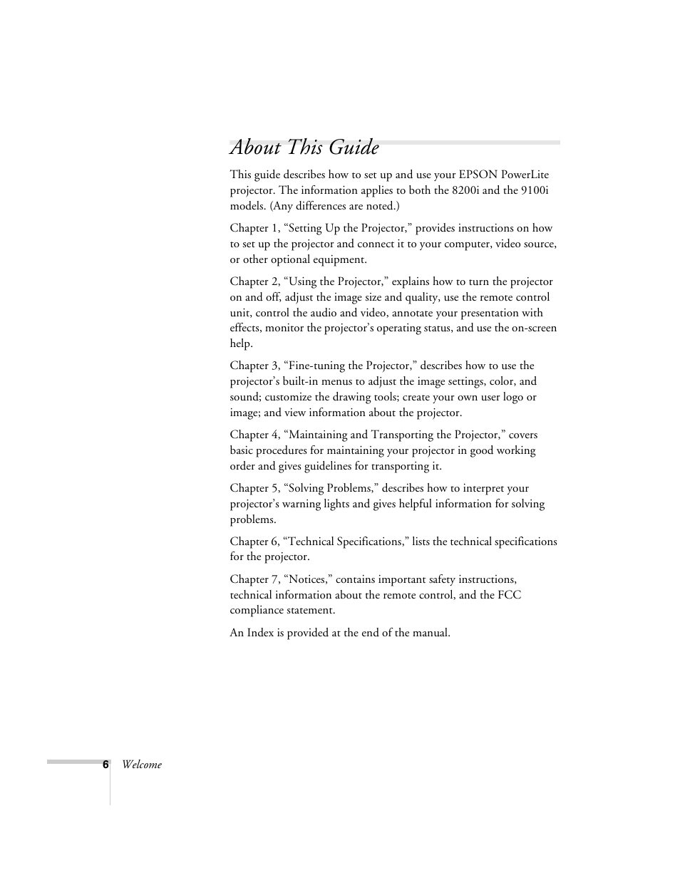 About this guide | Epson 8200i User Manual | Page 12 / 122
