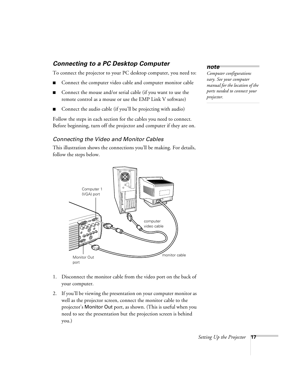 Connecting to a pc desktop computer | Epson 8200i User Manual | Page 23 / 122