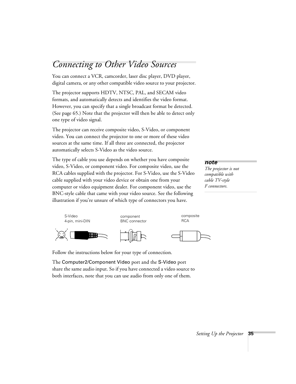 Connecting to other video sources | Epson 8200i User Manual | Page 41 / 122
