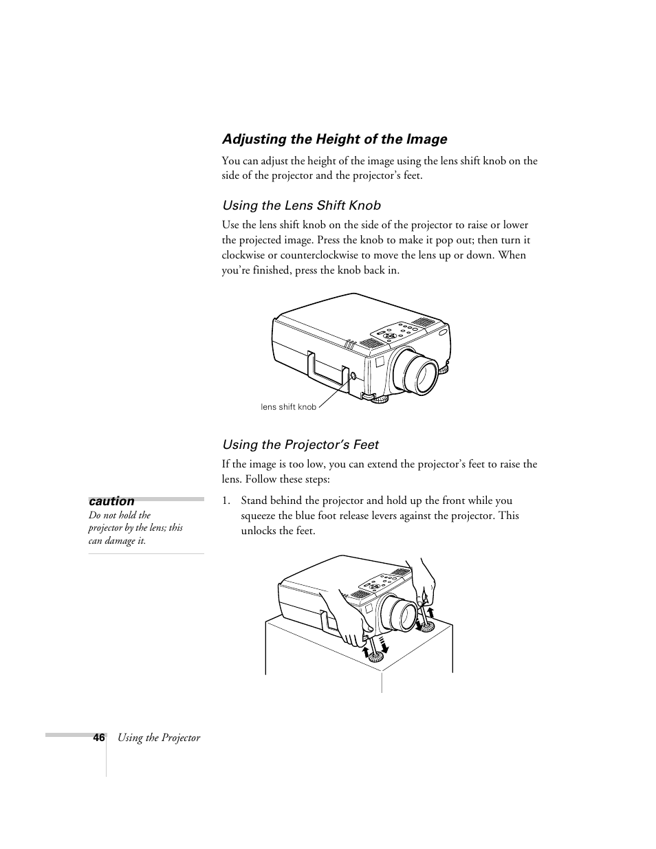 Adjusting the height of the image | Epson 8200i User Manual | Page 52 / 122