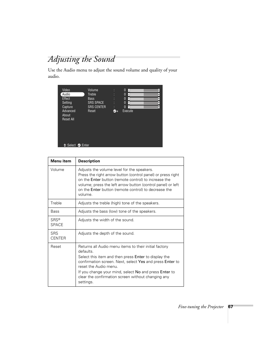 Adjusting the sound | Epson 8200i User Manual | Page 73 / 122