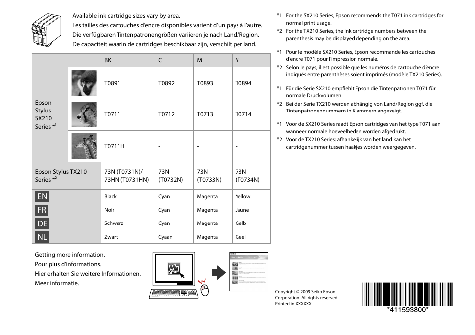 Epson Stylus TX210 series User Manual | Page 52 / 52