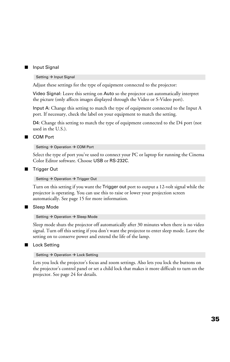 Epson Cinema 200+ User Manual | Page 35 / 80