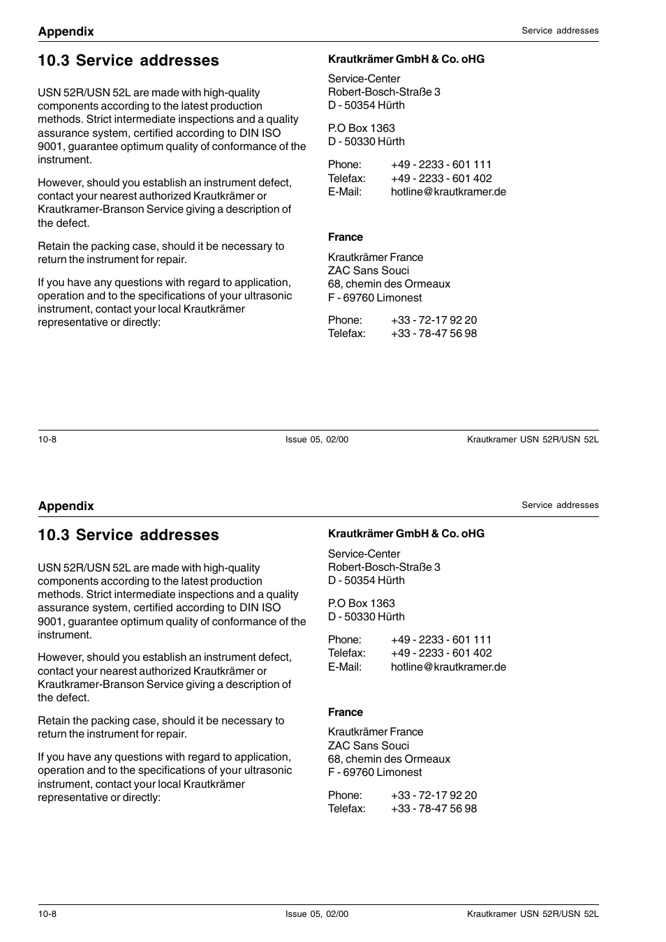 3 service addresses | Epson USN 52L User Manual | Page 163 / 207