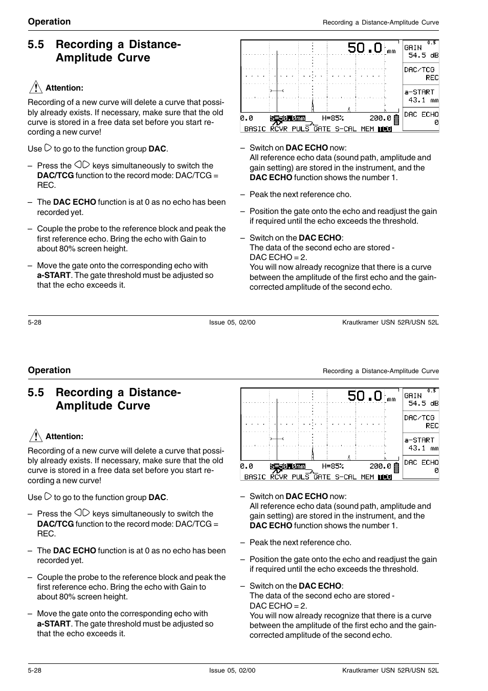 5 recording a distance- amplitude curve | Epson USN 52L User Manual | Page 73 / 207