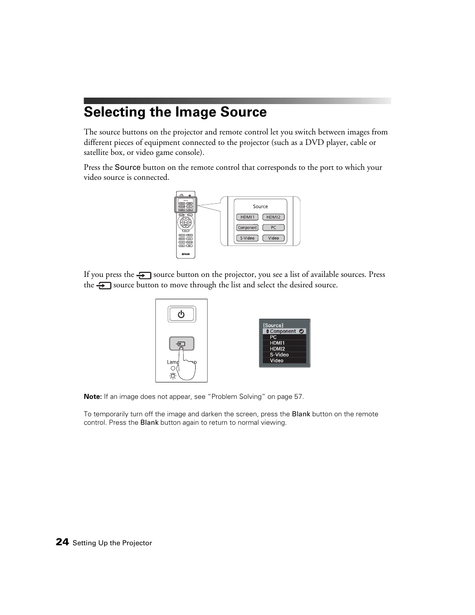 Selecting the image source | Epson 6100 User Manual | Page 24 / 80