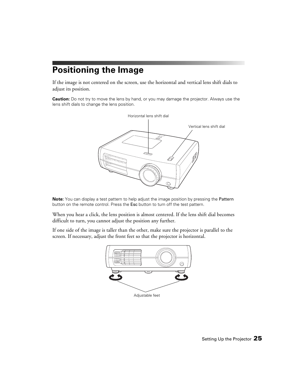 Positioning the image | Epson 6100 User Manual | Page 25 / 80