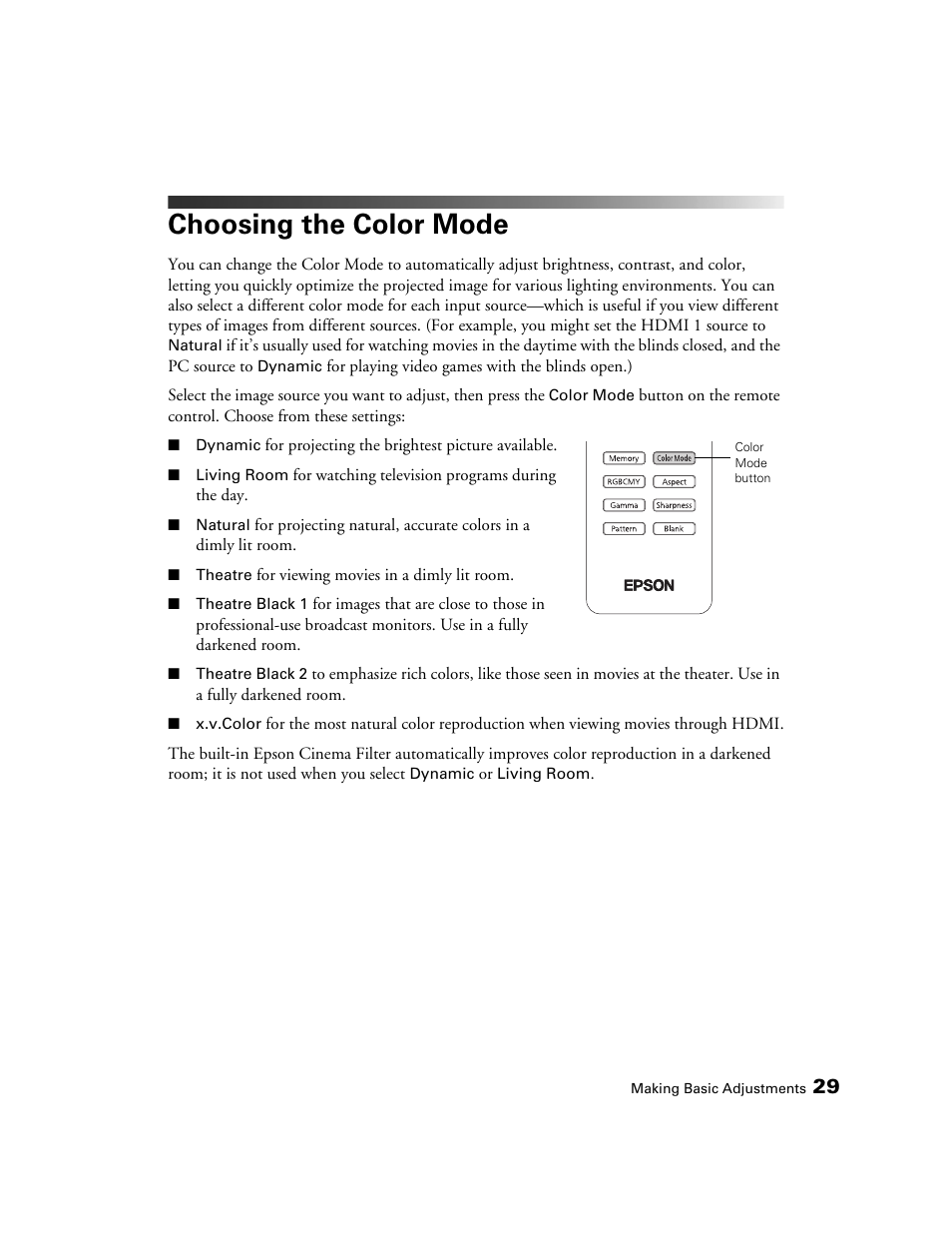 Choosing the color mode | Epson 6100 User Manual | Page 29 / 80