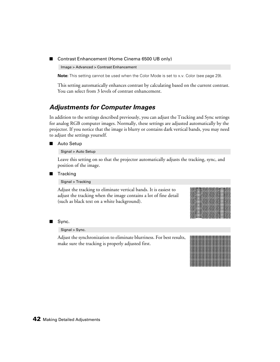 Adjustments for computer images | Epson 6100 User Manual | Page 42 / 80