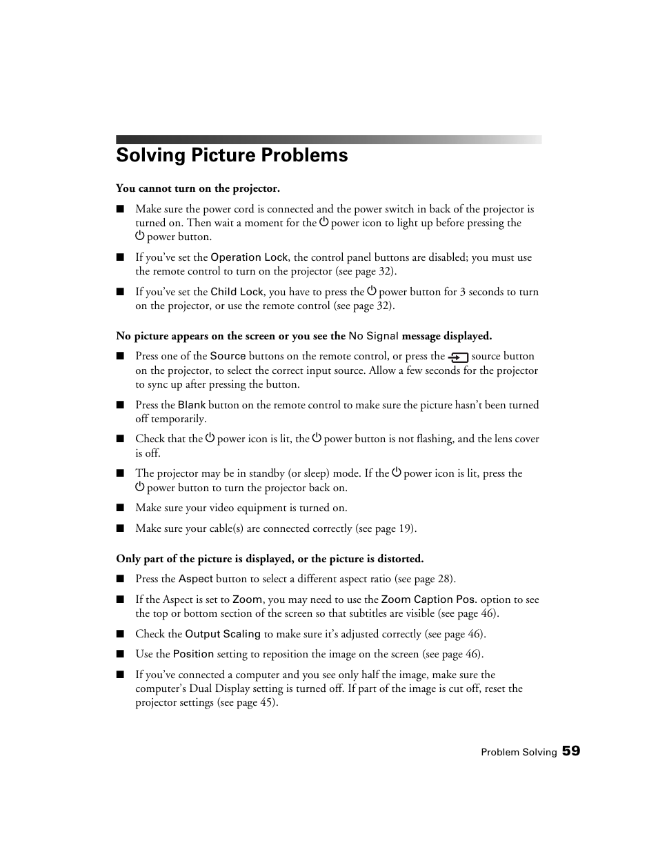 Solving picture problems | Epson 6100 User Manual | Page 59 / 80