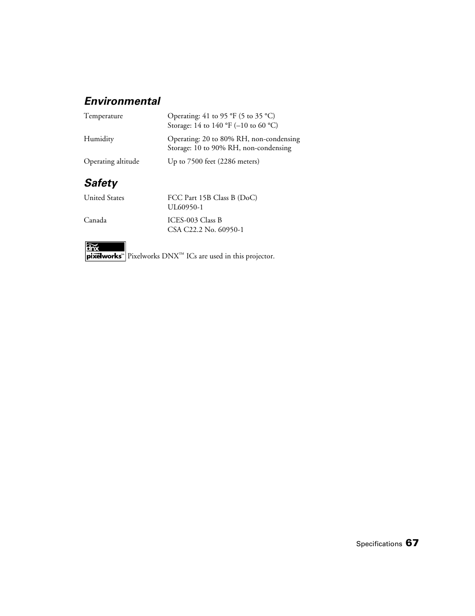 Environmental, Safety | Epson 6100 User Manual | Page 67 / 80