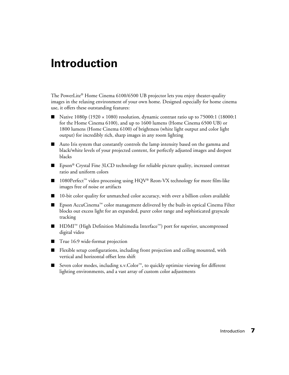 Introduction | Epson 6100 User Manual | Page 7 / 80