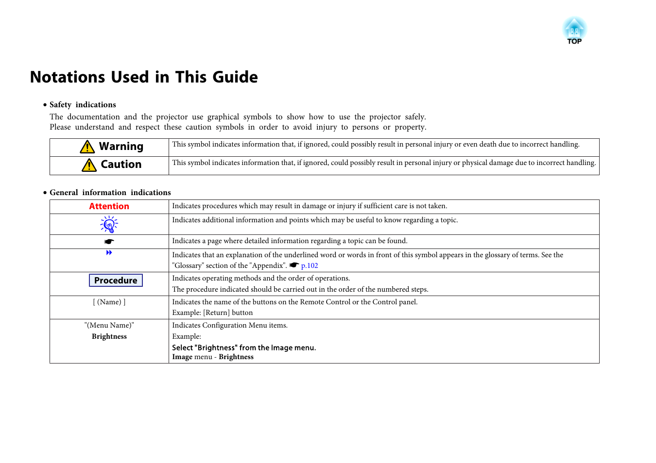 Notations used in this guide | Epson EB-825 User Manual | Page 2 / 121