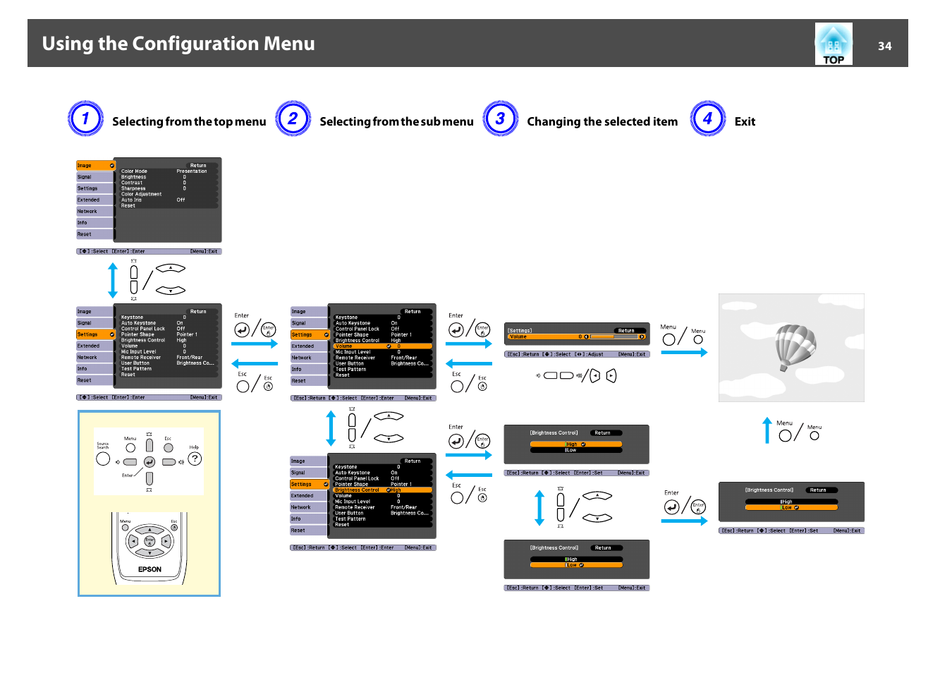 Using the configuration menu, P.34 | Epson EB-825 User Manual | Page 34 / 121