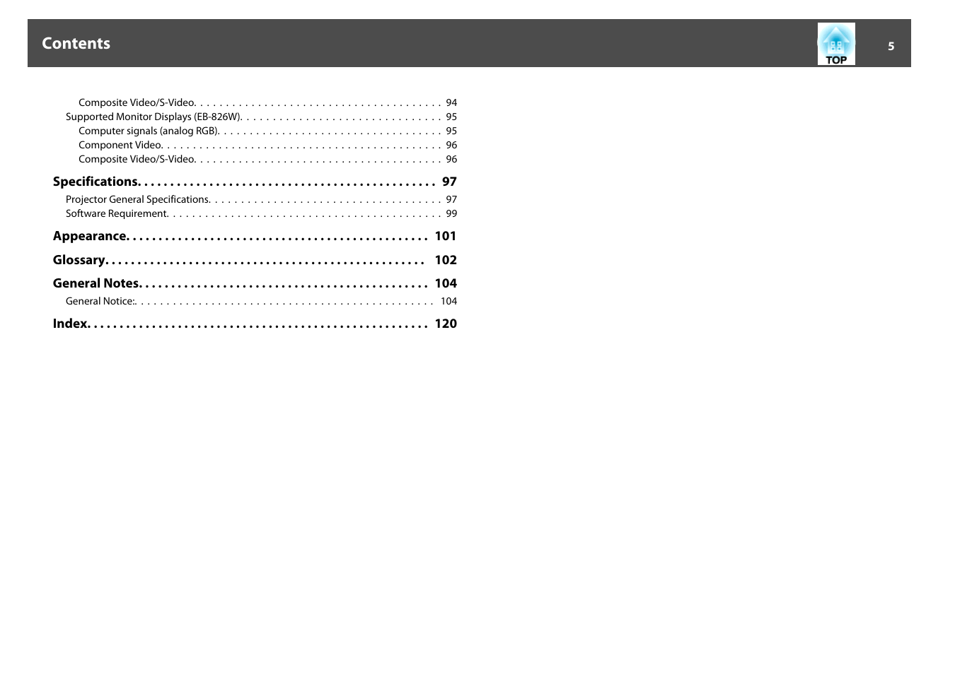 Epson EB-825 User Manual | Page 5 / 121