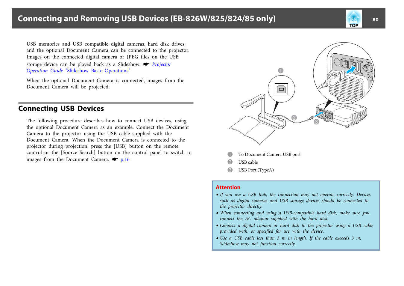 Connecting usb devices | Epson EB-825 User Manual | Page 80 / 121