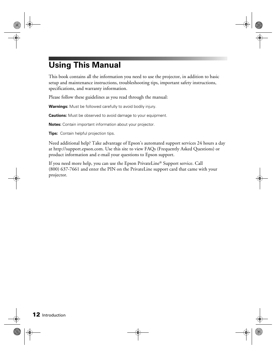 Using this manual | Epson 400 Series User Manual | Page 12 / 76