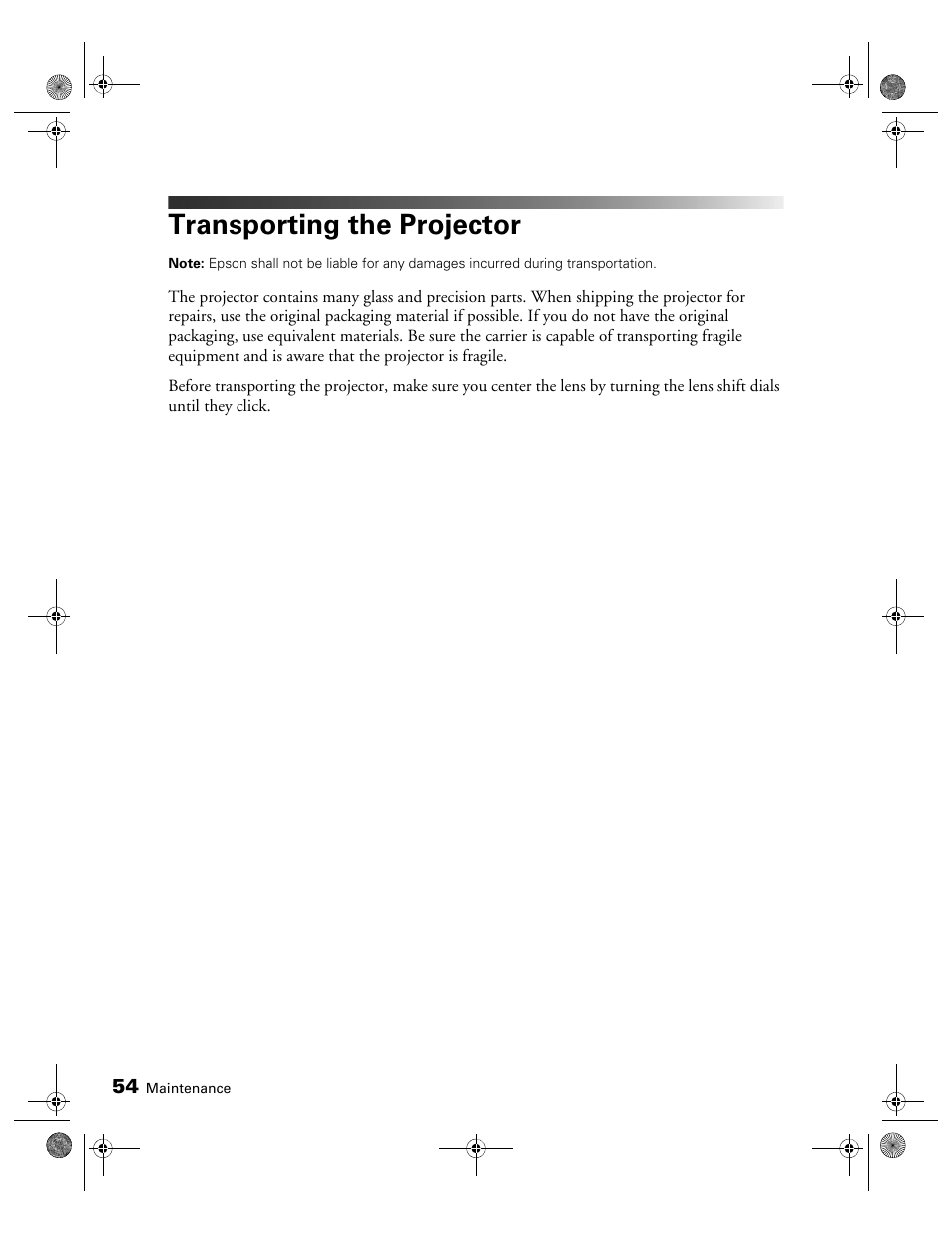 Transporting the projector | Epson 400 Series User Manual | Page 54 / 76