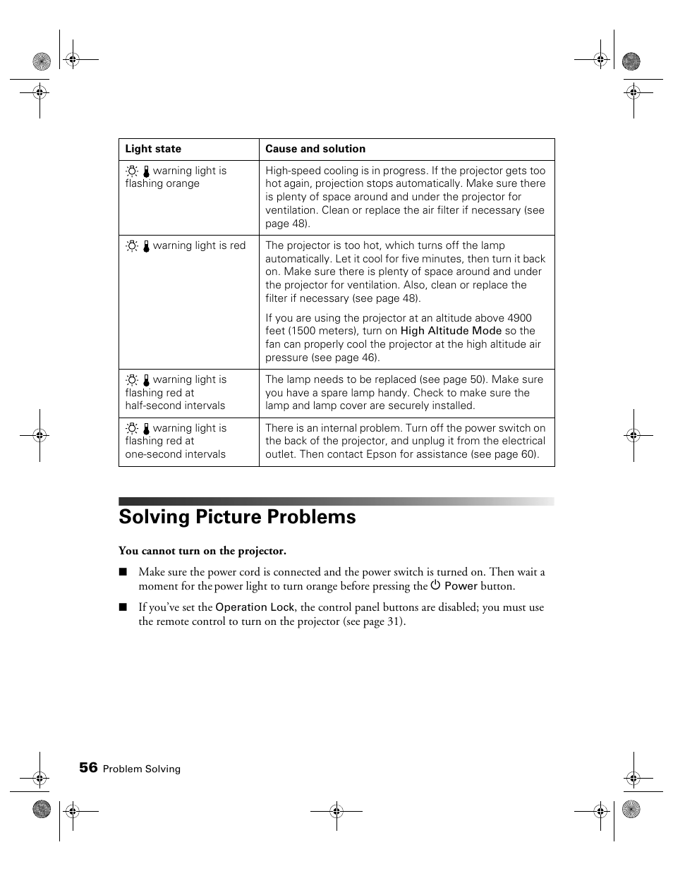 Solving picture problems | Epson 400 Series User Manual | Page 56 / 76