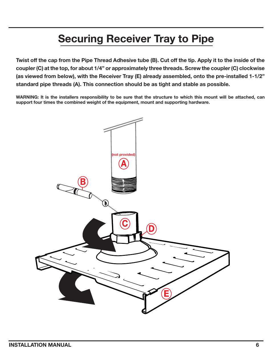 Securing receiver tray to pipe, Ray to pipe | Epson ELPMBATA User Manual | Page 6 / 11