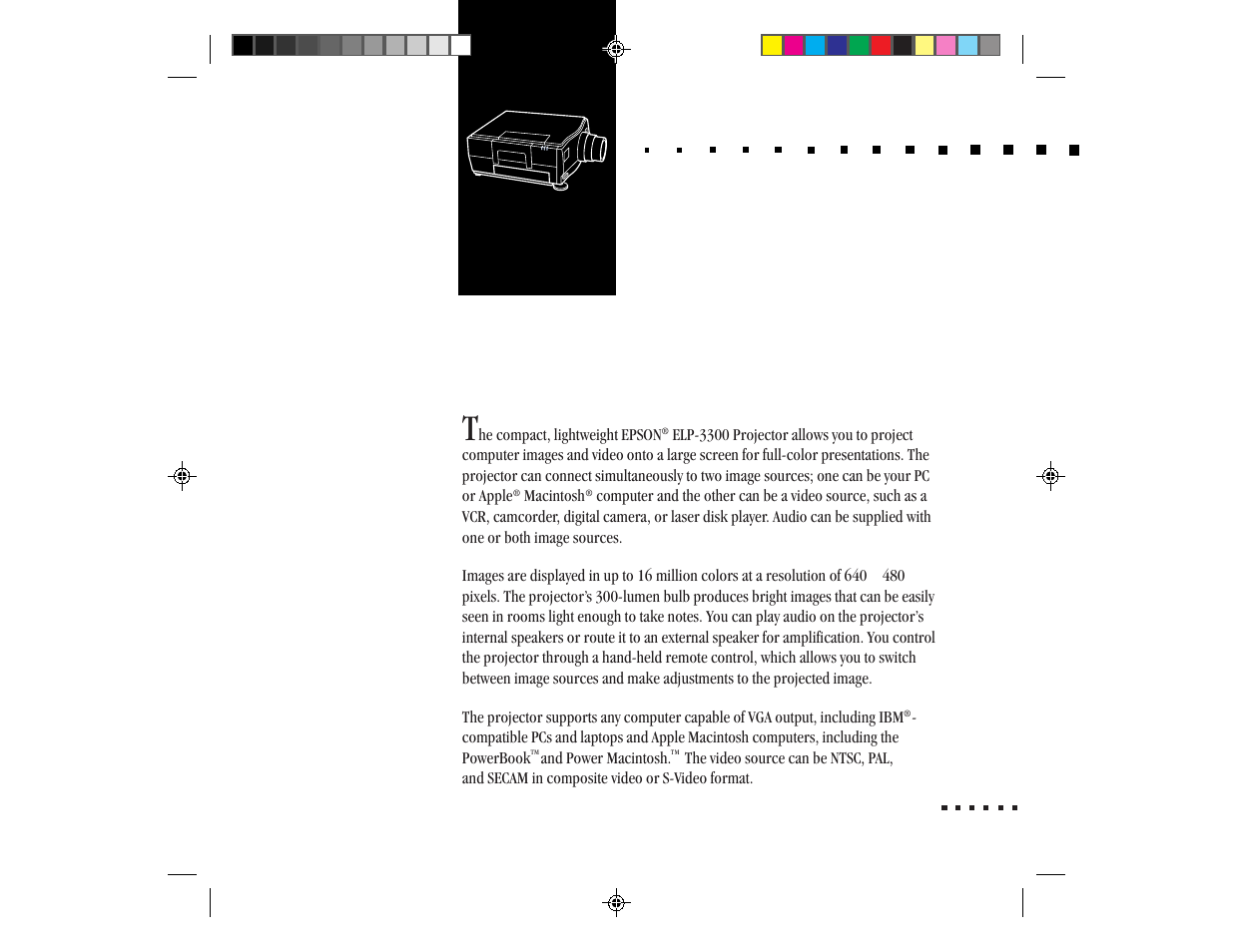 Introduction, Introduction t | Epson ELP-3300 User Manual | Page 10 / 110