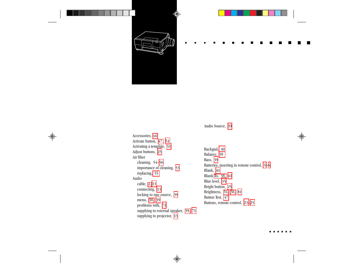 Index | Epson ELP-3300 User Manual | Page 104 / 110