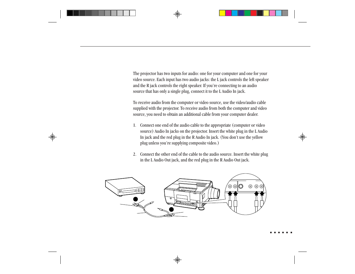 Connecting to an audio source | Epson ELP-3300 User Manual | Page 32 / 110