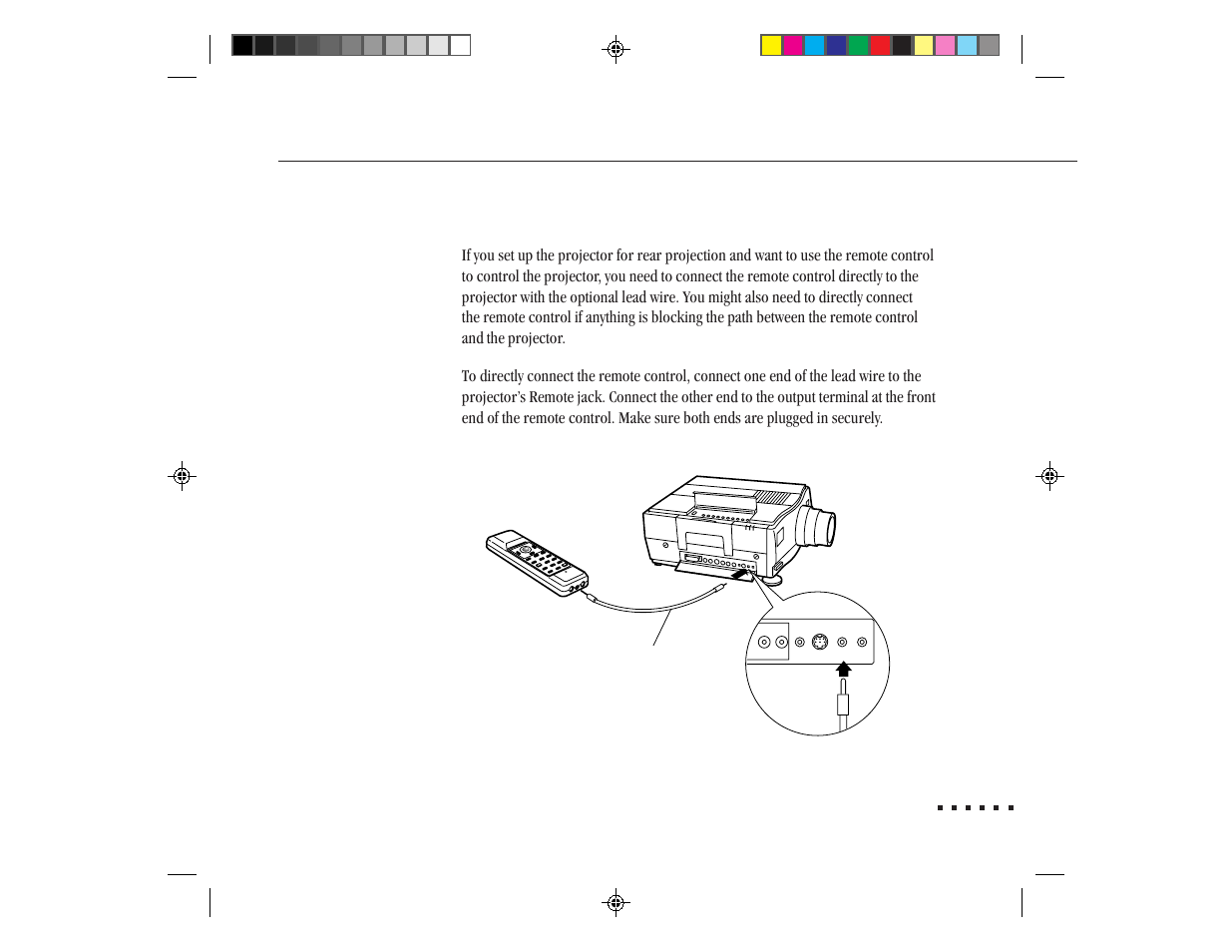 Connecting the remote control with the lead wire | Epson ELP-3300 User Manual | Page 36 / 110