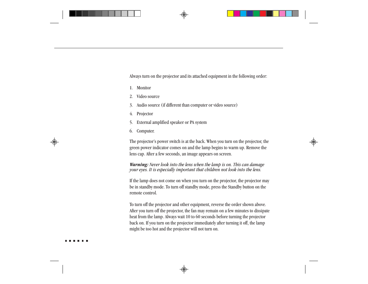 Turning the equipment on and off | Epson ELP-3300 User Manual | Page 39 / 110