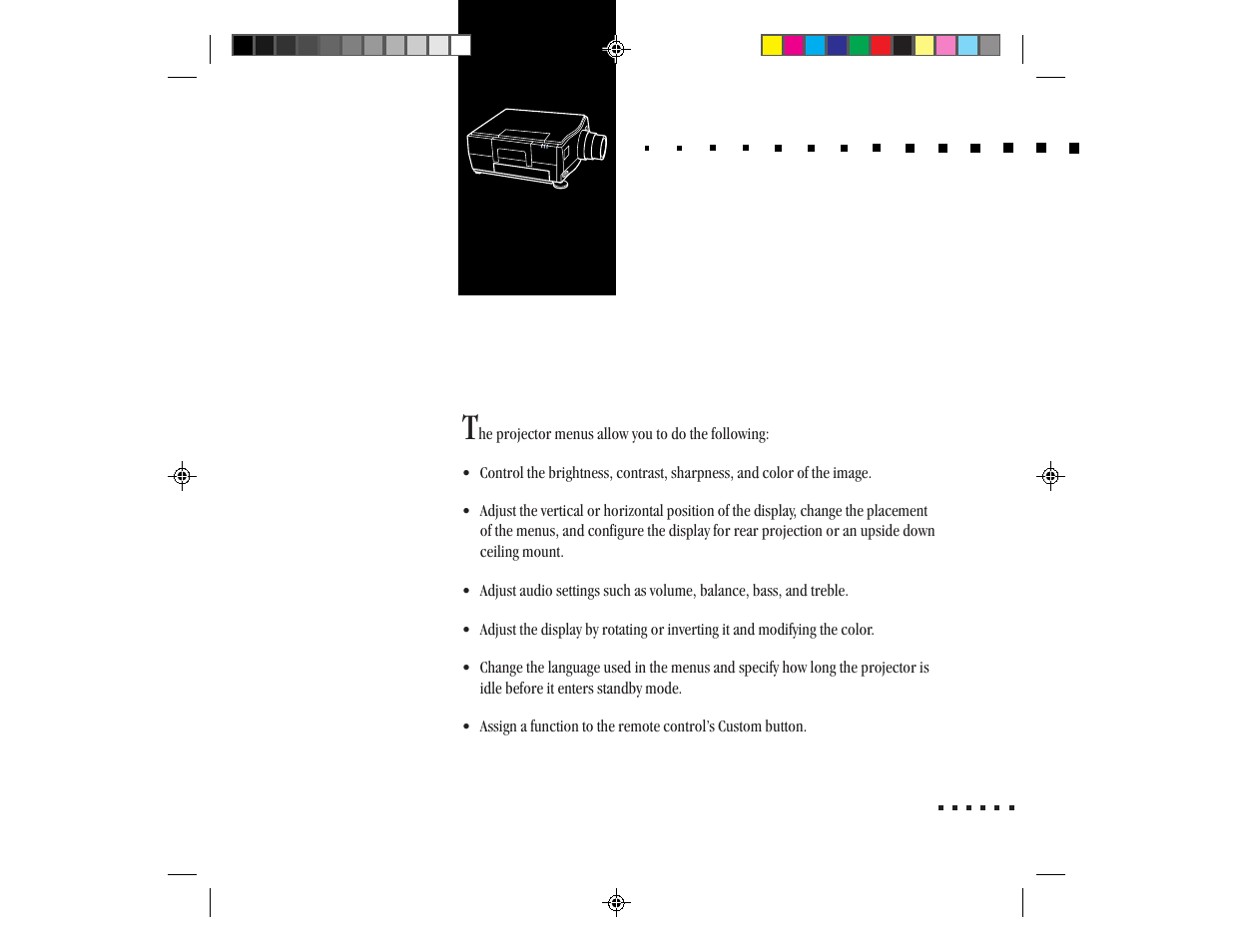 Chap 3-using the menus, Using the menus t | Epson ELP-3300 User Manual | Page 48 / 110