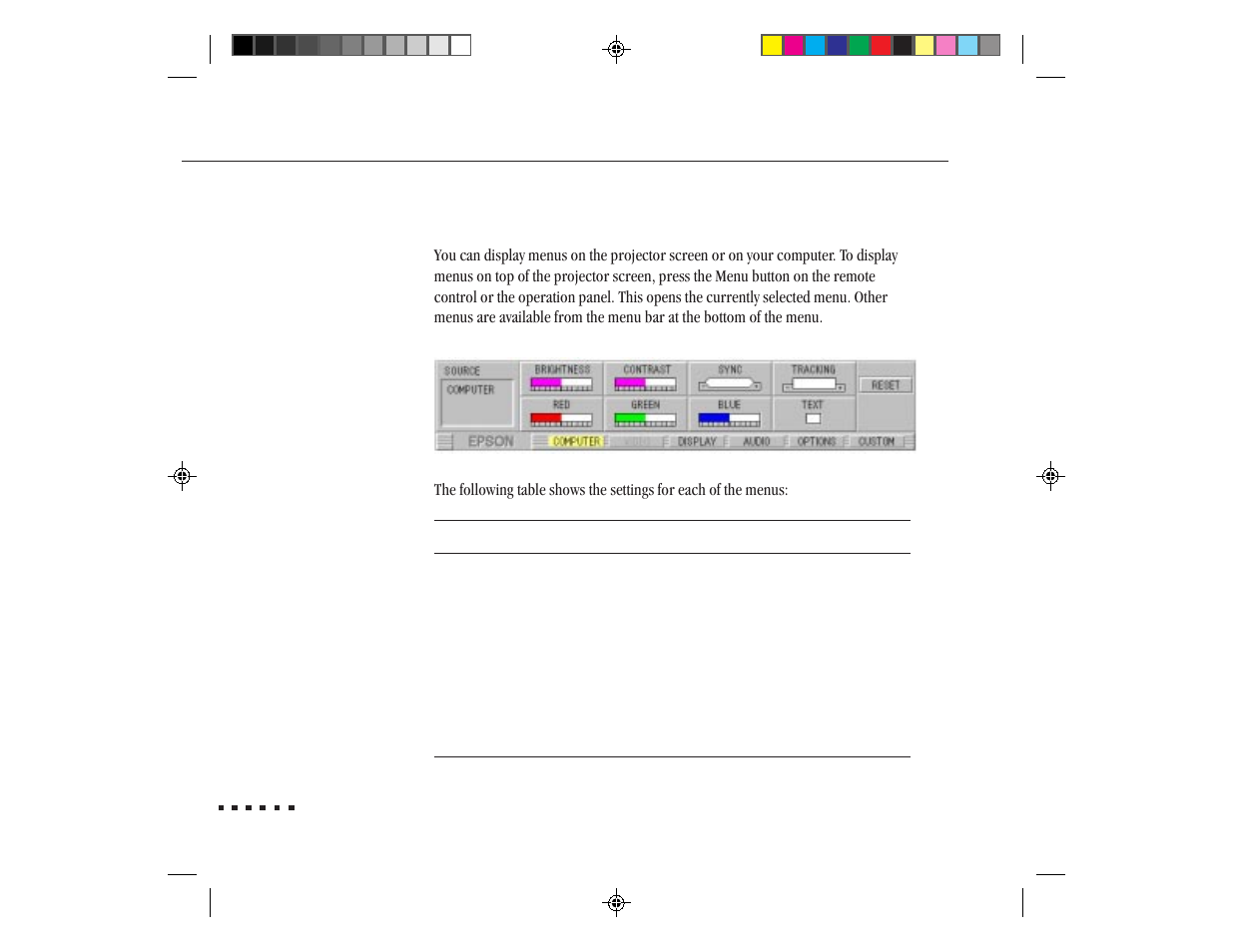 Accessing the menus | Epson ELP-3300 User Manual | Page 49 / 110