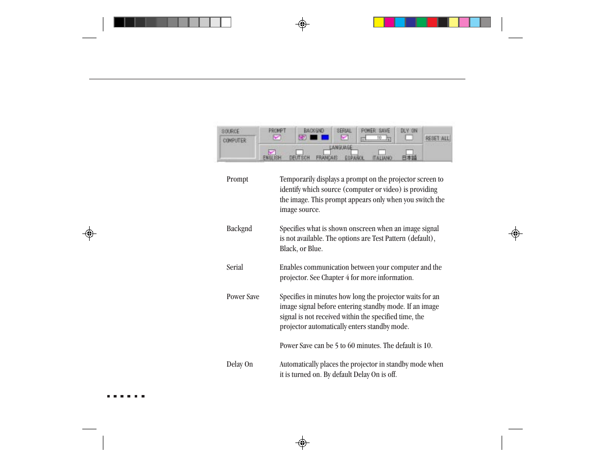 Options menu | Epson ELP-3300 User Manual | Page 59 / 110