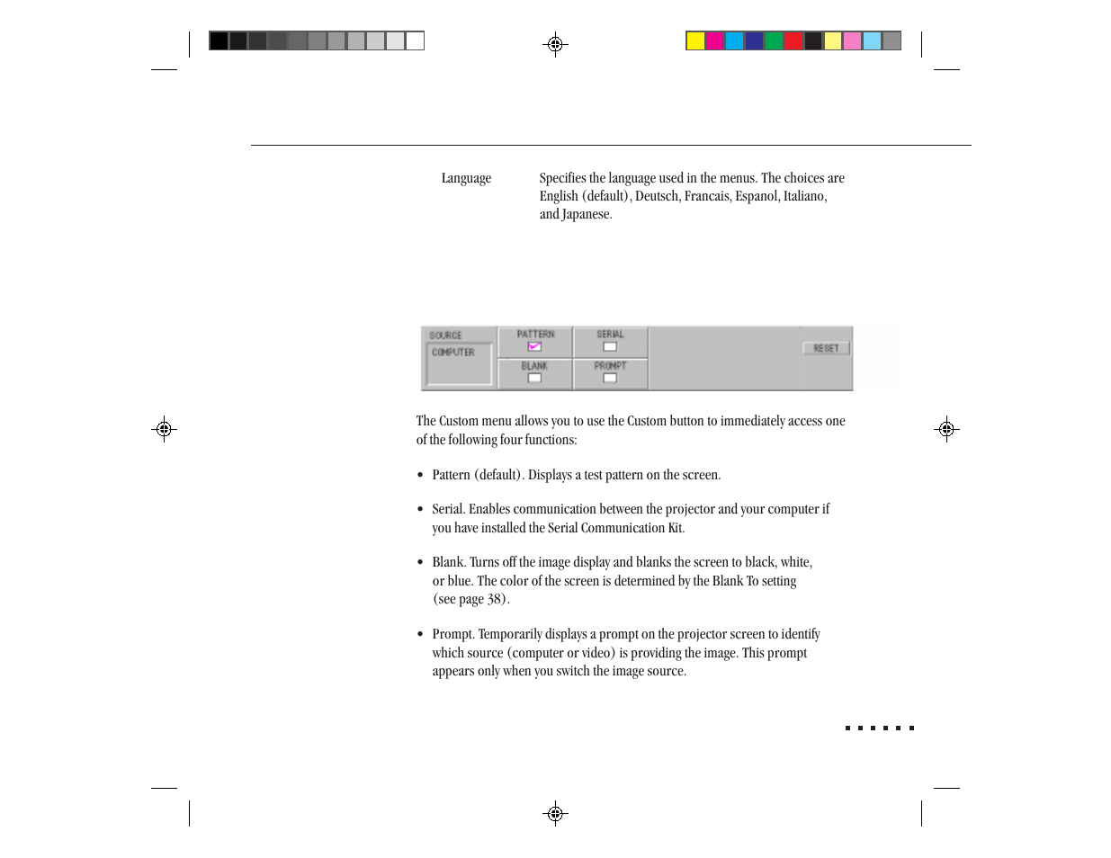 Custom menu | Epson ELP-3300 User Manual | Page 60 / 110