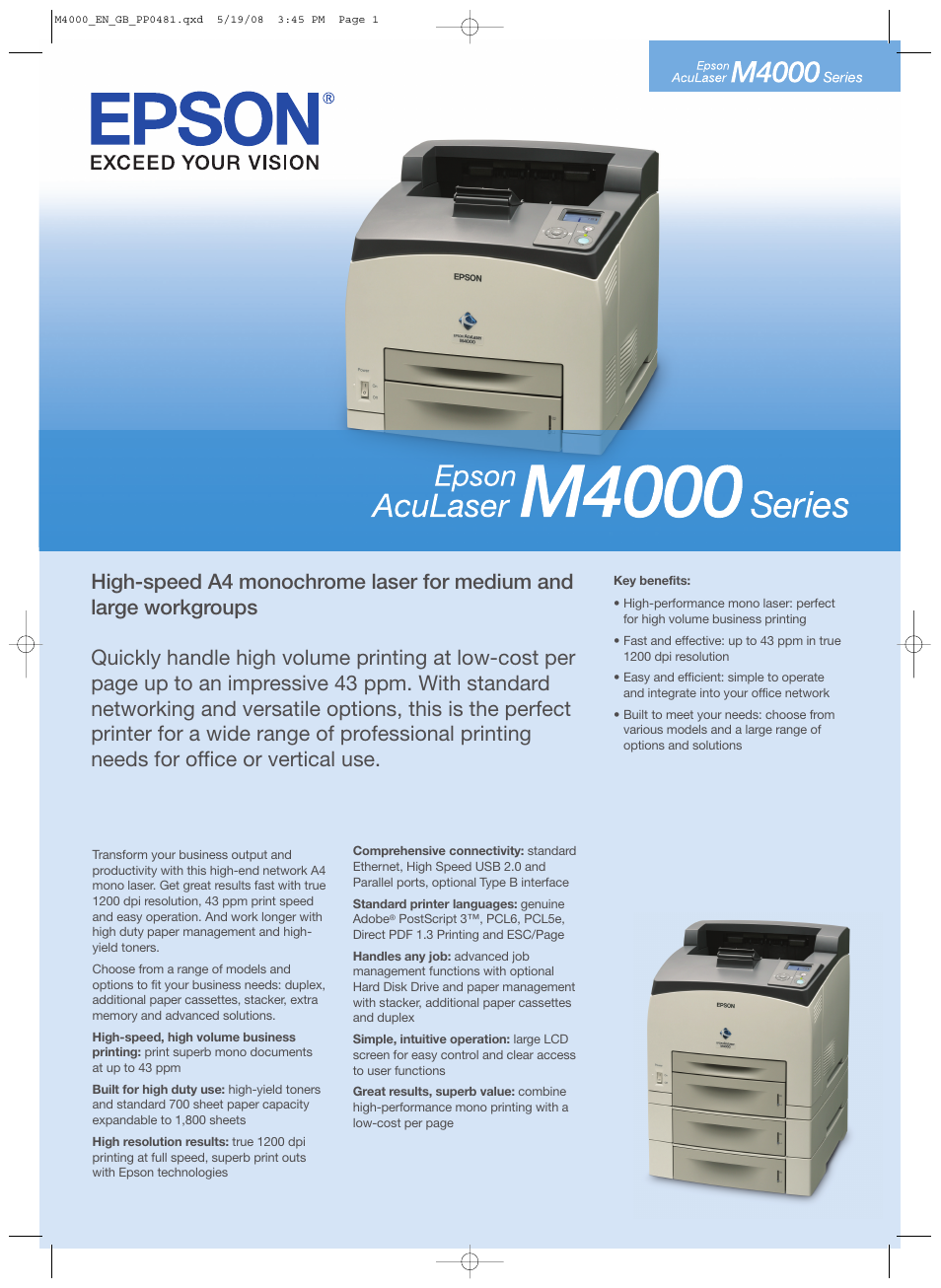 Epson AcuLaser M4000 User Manual | 2 pages