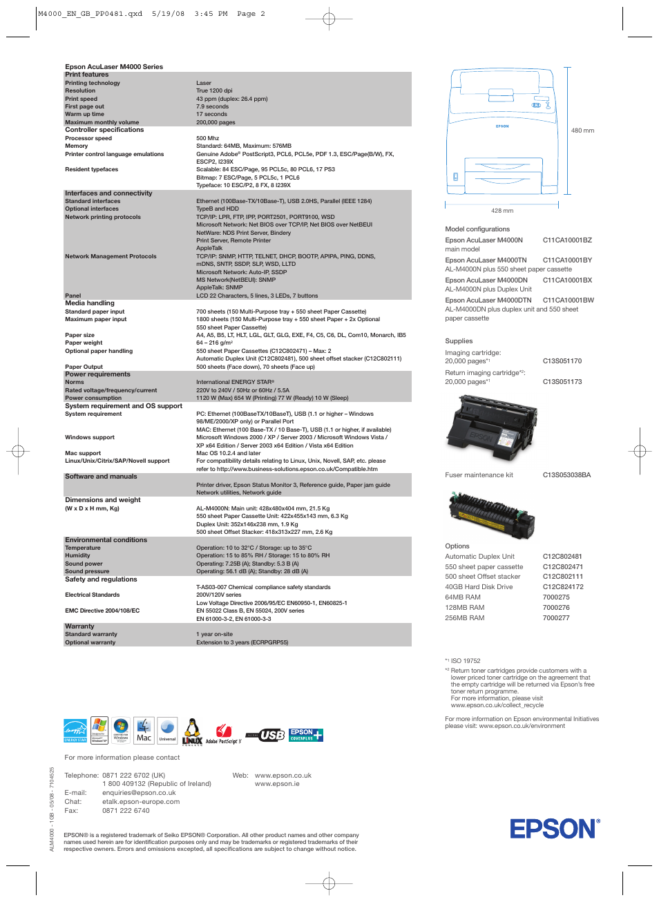 Epson AcuLaser M4000 User Manual | Page 2 / 2