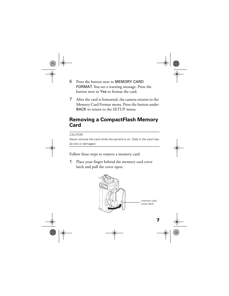 Removing a compactflash memory card, Removing a compactflash memory card 7 | Epson 3000Z User Manual | Page 10 / 28