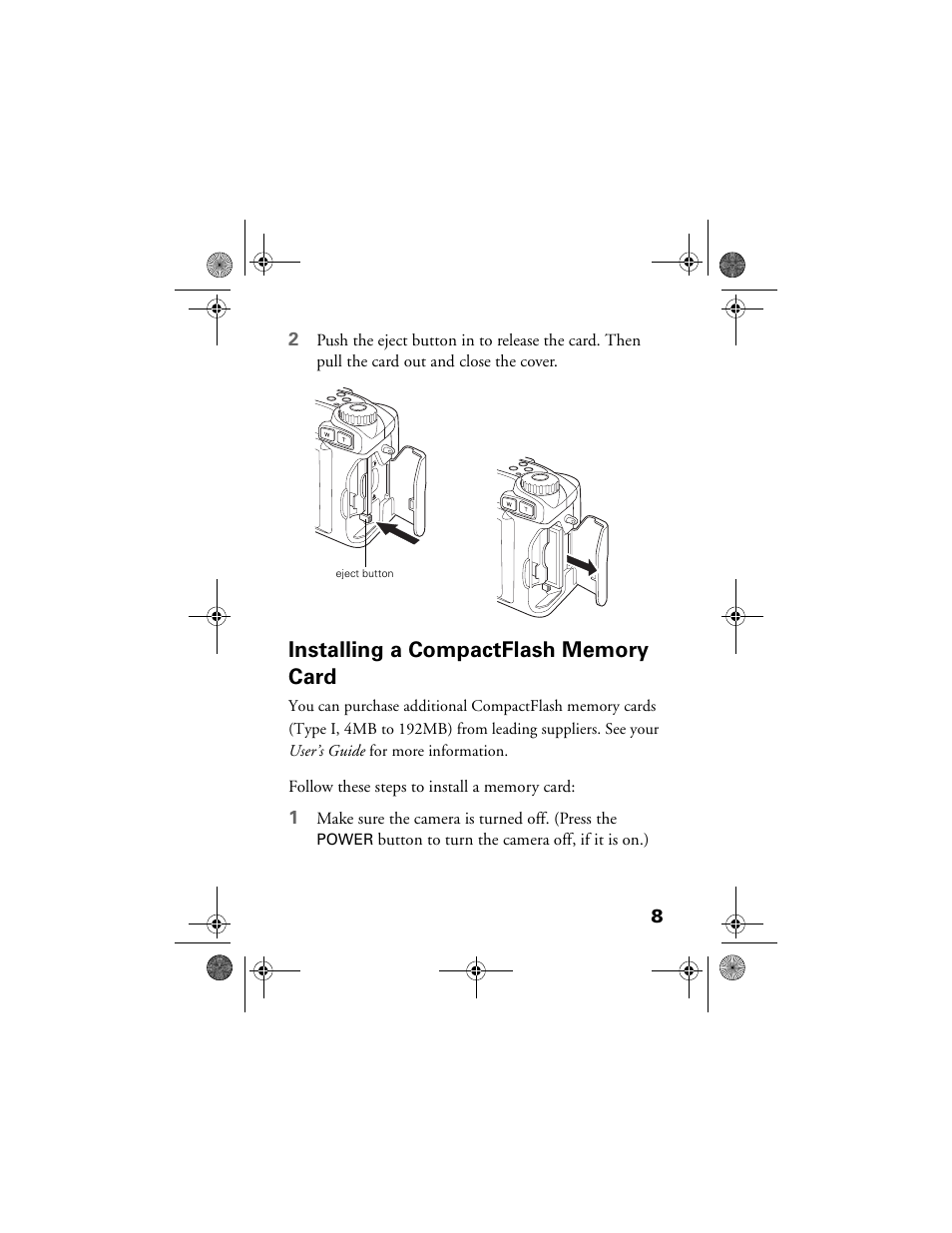 Installing a compactflash memory card, Installing a compactflash memory card 8 | Epson 3000Z User Manual | Page 11 / 28