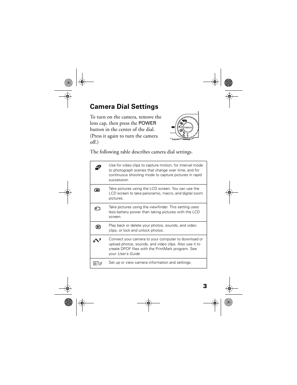 Camera dial settings, Camera dial settings 3 | Epson 3000Z User Manual | Page 6 / 28
