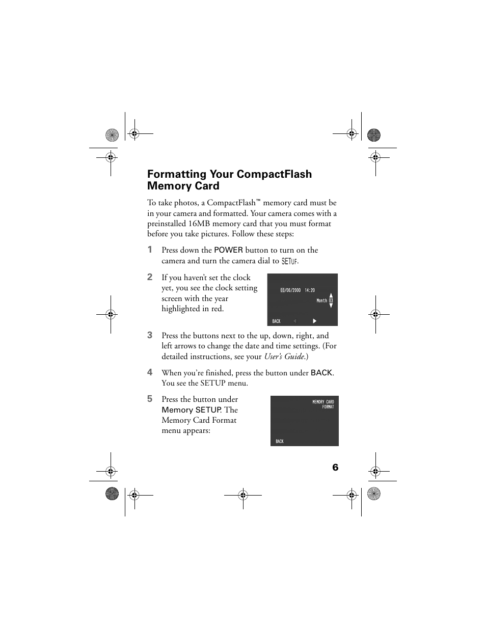 Formatting your compactflash memory card, Formatting your compactflash memory card 6 | Epson 3000Z User Manual | Page 9 / 28